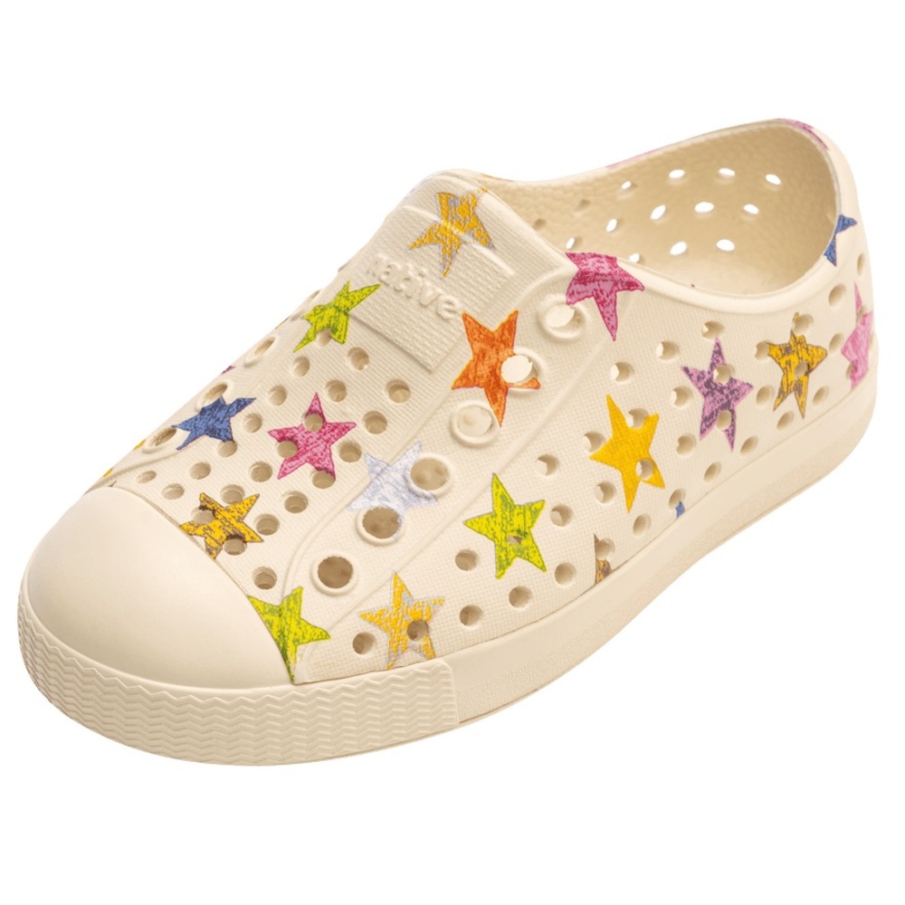 Native Kids Sneakers - White with Multicolor Stars - Sold out style.